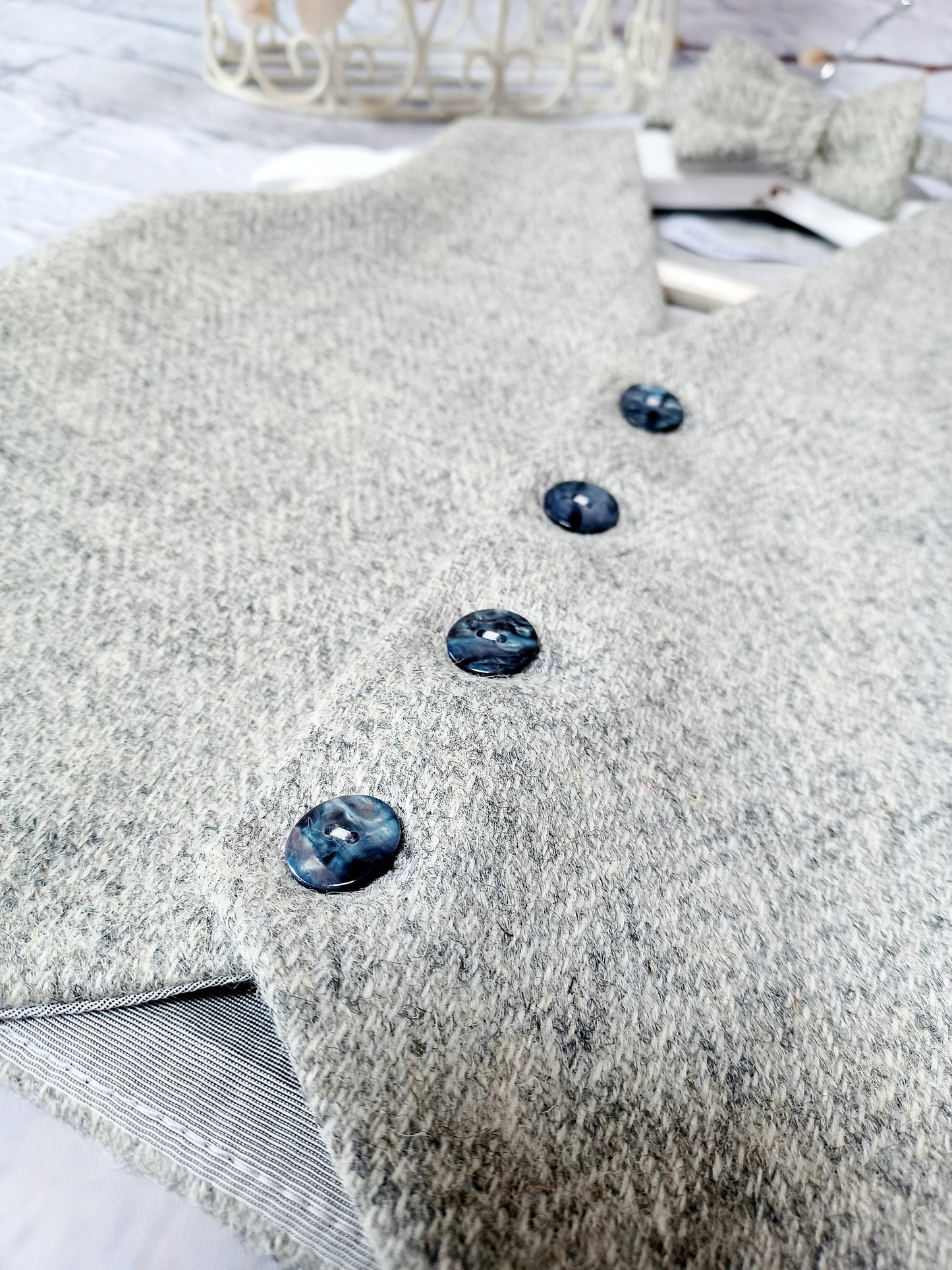 Boys "Harry" Light Grey Herringbone Tweed Wool Waistcoat,baby grey tweed waistcoat,boys Occasionwear, Pageboy,light grey Tweed waistcoat