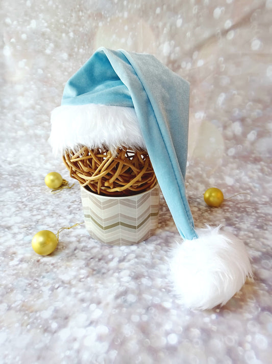 Baby Blue Santa hat,Baby Santa Hat photo prop ,Santa Hat photo-prop,blue velvet sleepy santa hat,Christmas santa hat,velvet baby hat prop