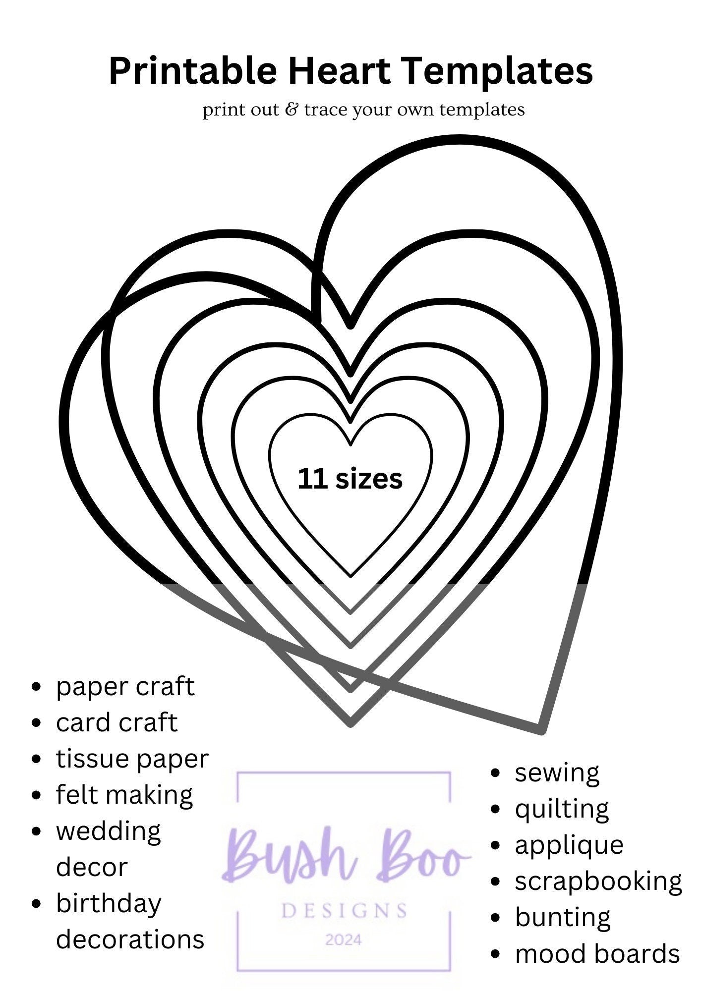 Heart templates for valentine 4 page heart templates paper craft project INSTANT PDF download valentine craft project kids craft activity