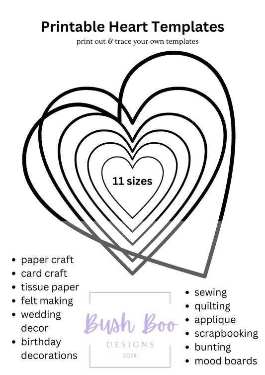 Heart templates for valentine 4 page heart templates paper craft project INSTANT PDF download valentine craft project kids craft activity