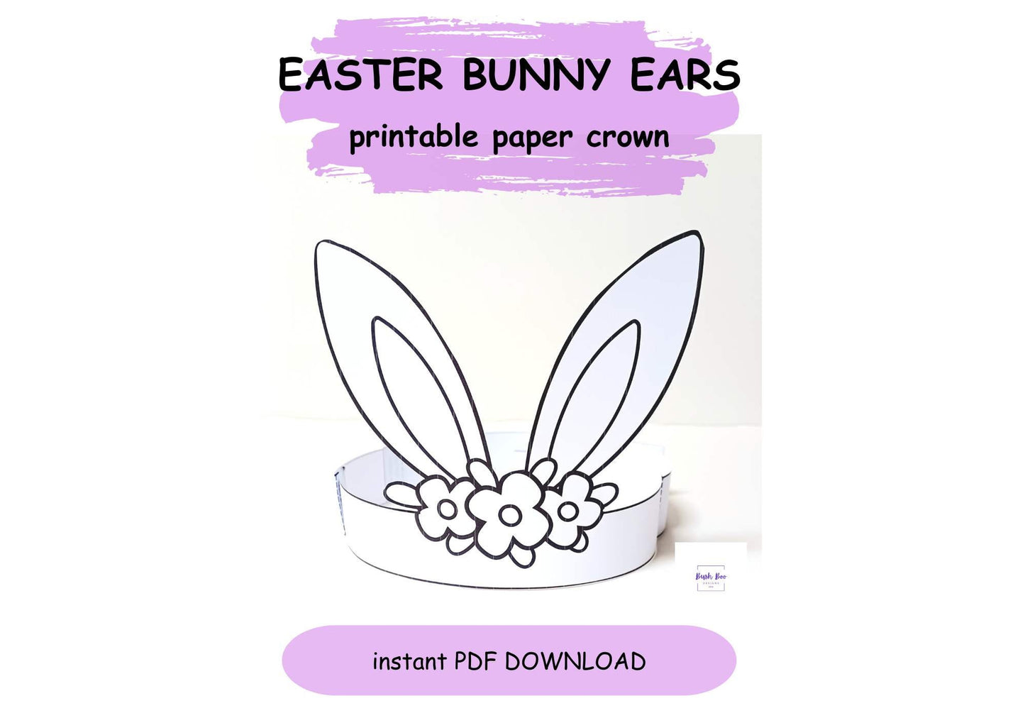 Easter Bunny Ears Crown Template Easter bunny headband Coloring Printable Kids Craft DIY Party Crown Paper Craft INSTANT PDF download