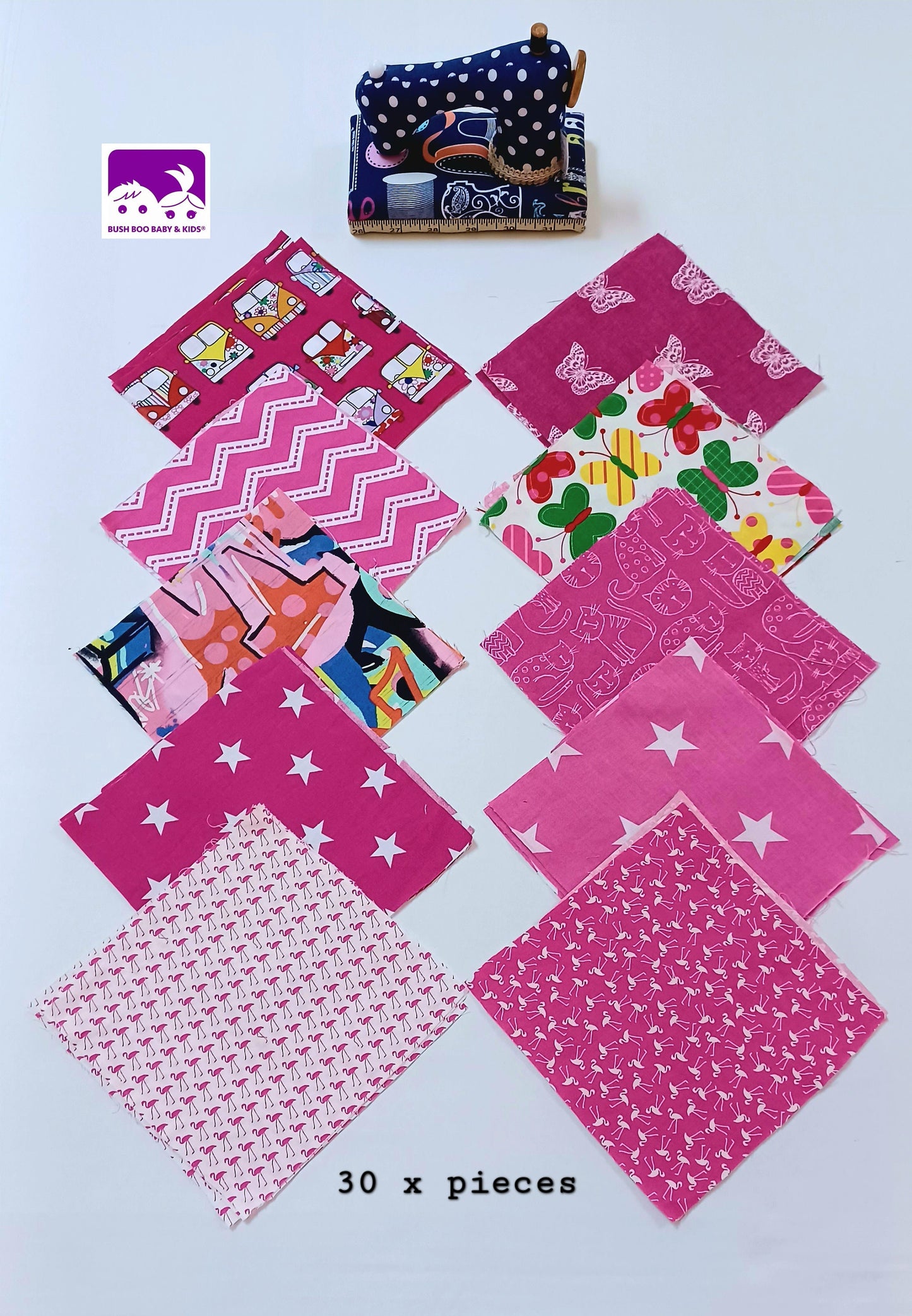 Patchwork Cotton Squares Bundle Fabric Squares Fabric Remnants Arts Crafts Collage Quilting Mixed Media 30 x Pieces 6 inch Bright Pinks