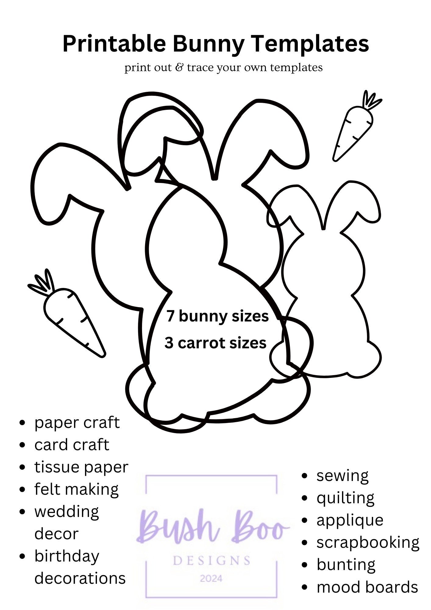 Easter bunny templates to print out 4 page bunny template paper craft project INSTANT PDF download easter craft project kids craft activity