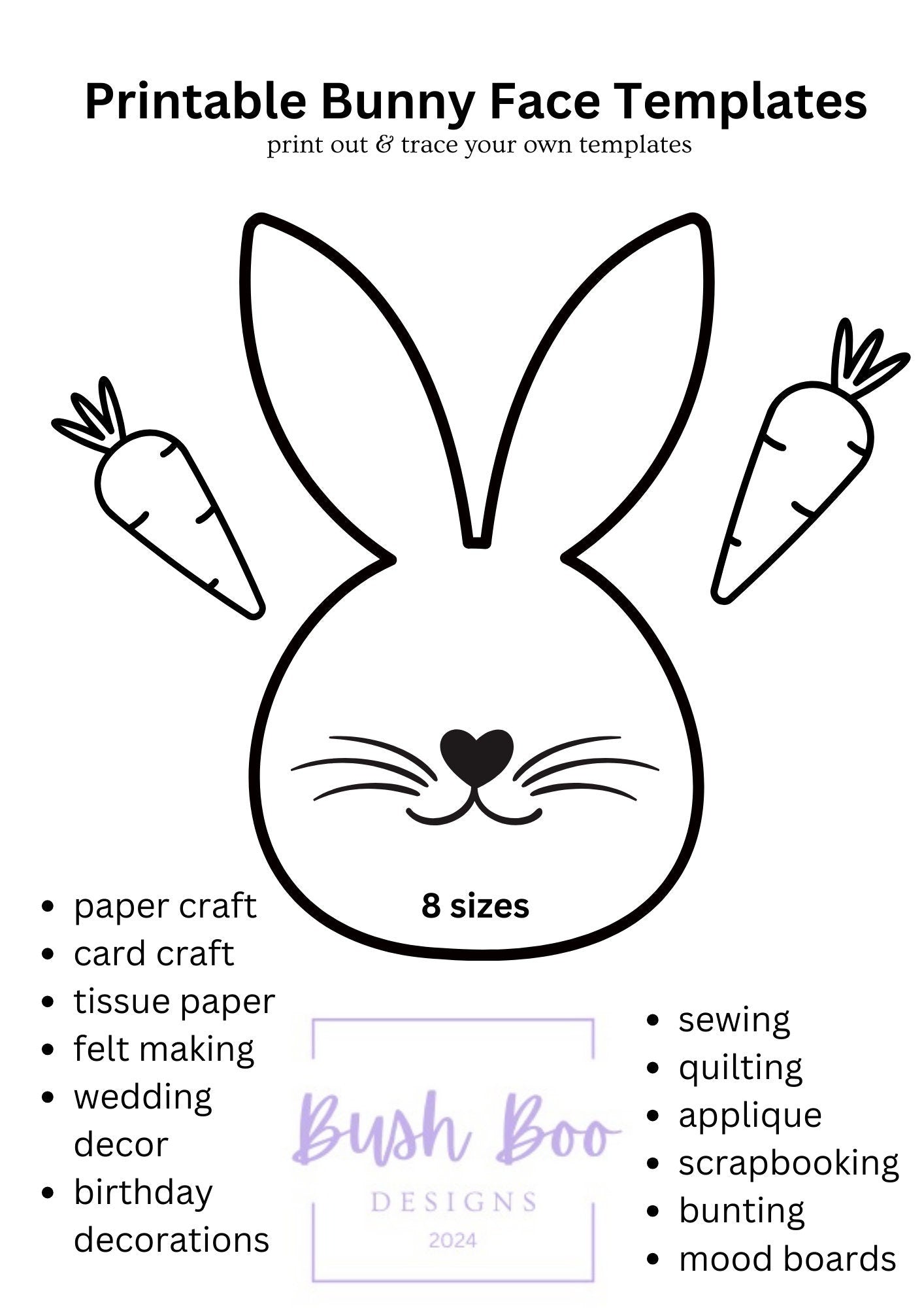 Easter bunny face templates print out 4 page bunny face template papercraft project INSTANT PDF download easter project kids craft activity