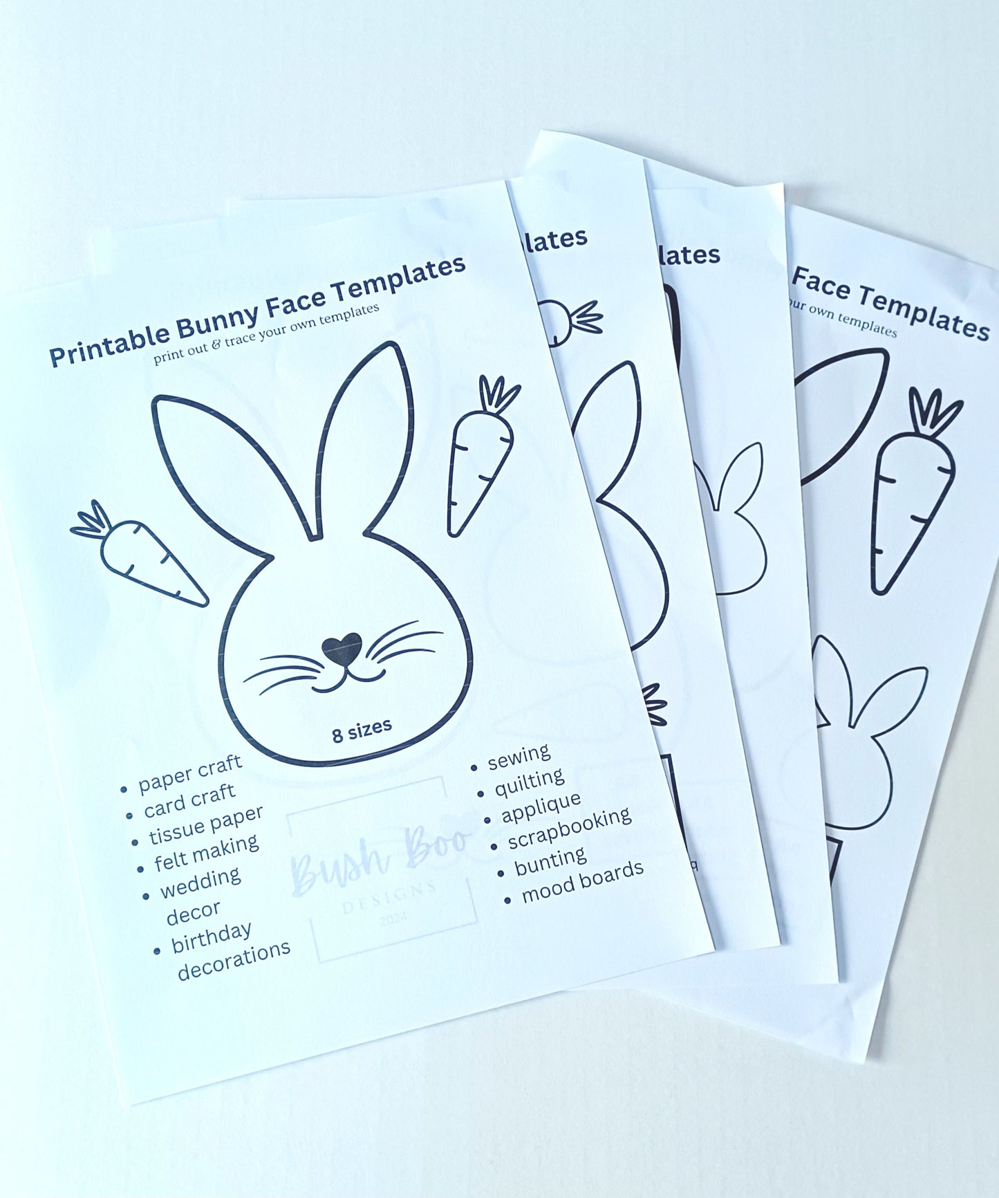 Easter bunny face templates print out 4 page bunny face template papercraft project INSTANT PDF download easter project kids craft activity