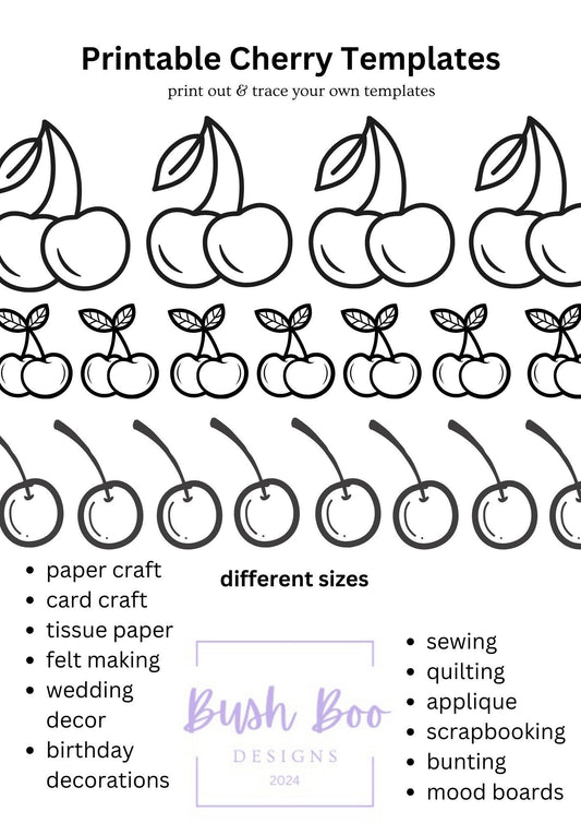 Cherry templates for coquette 4 page cherries templates paper craft project INSTANT PDF download coquette craft project kids craft activity