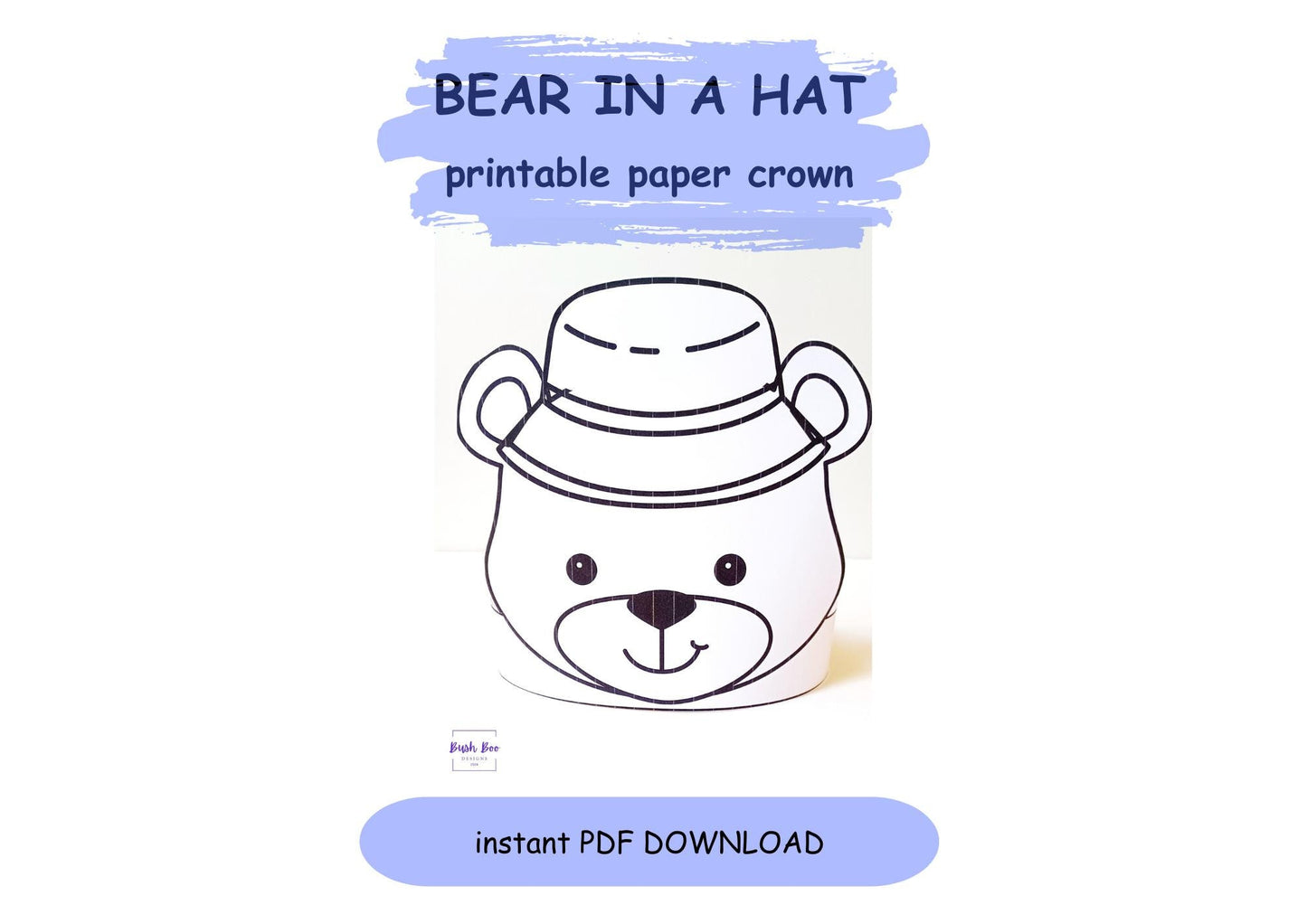 Bear in a Hat Crown Template Big bear headband Coloring Printable Kids Craft DIY Party Crown Paper Craft INSTANT PDF download