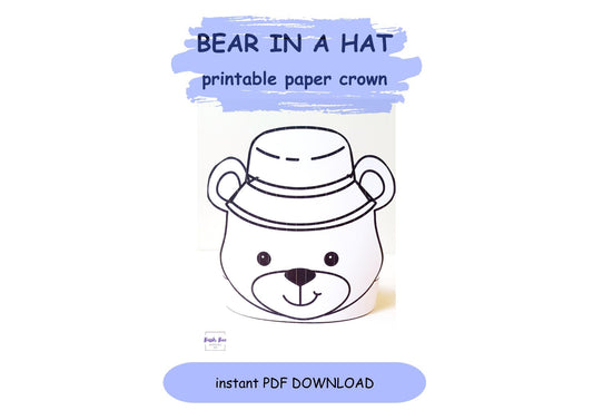 Bear in a Hat Crown Template Big bear headband Coloring Printable Kids Craft DIY Party Crown Paper Craft INSTANT PDF download