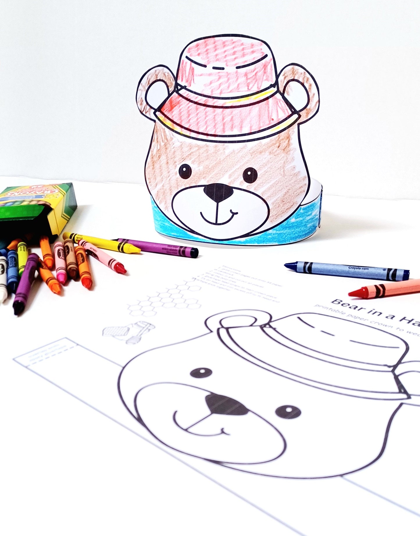 Bear in a Hat Crown Template Big bear headband Coloring Printable Kids Craft DIY Party Crown Paper Craft INSTANT PDF download