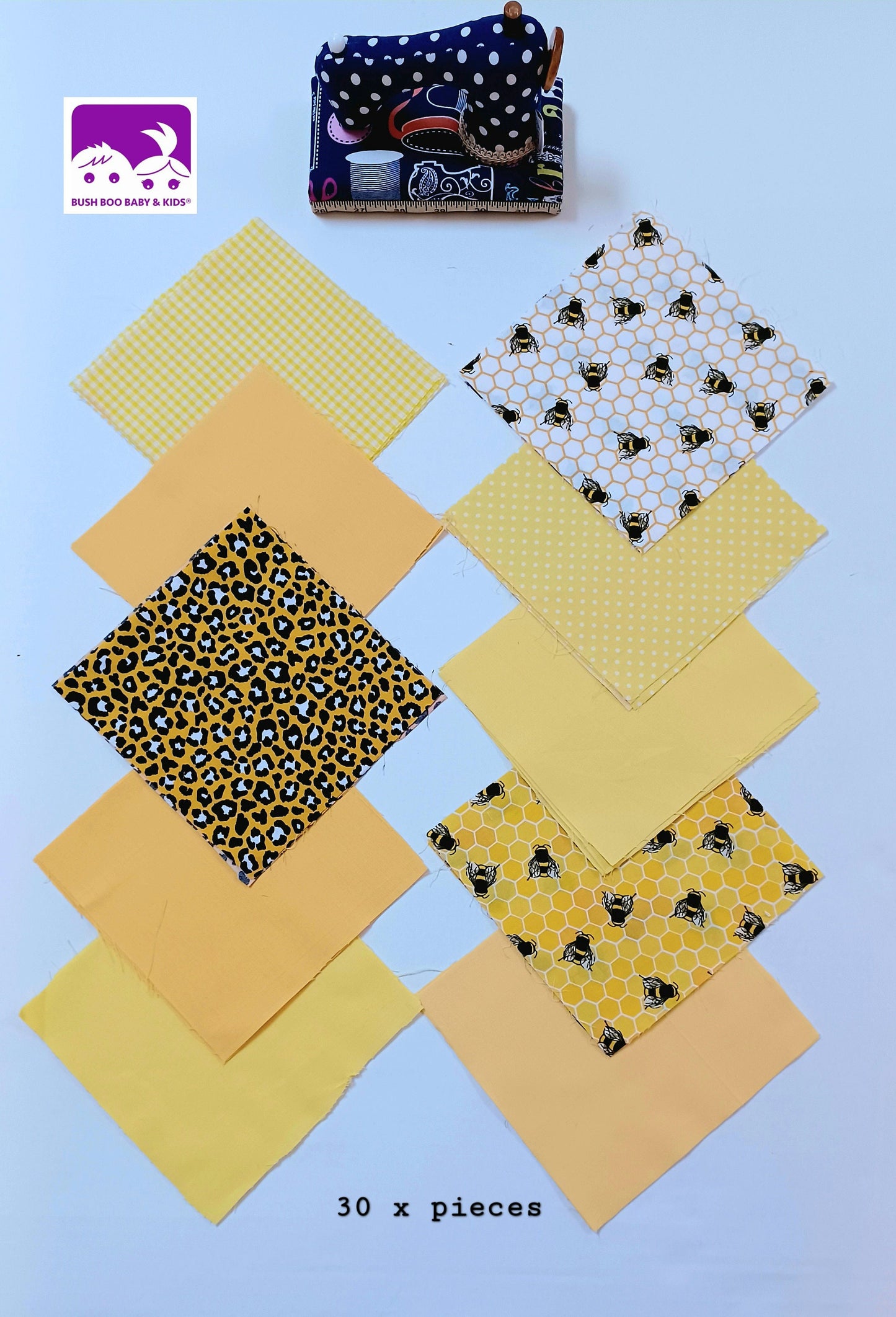 Patchwork Cotton Squares Bundle Fabric Squares Fabric Remnants Arts Crafts Collage Quilting Mixed Media 30 x Pieces 6 inch Yellows Lemons