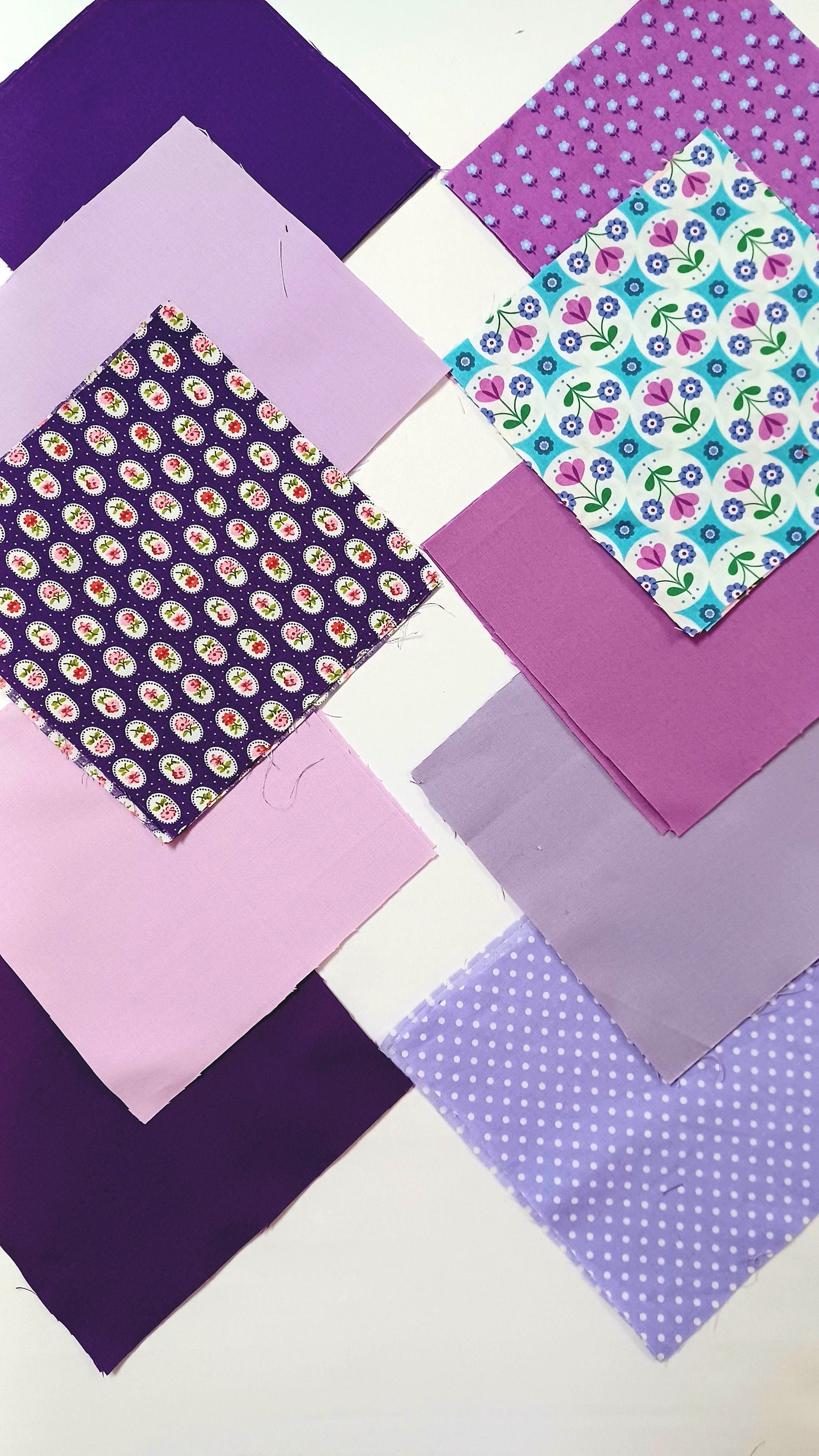 Patchwork Cotton Squares Bundle Fabric Squares Fabric Remnants Arts Crafts Collage Quilting Mixed Media 30 x Pieces 6 inch Purple Lilac