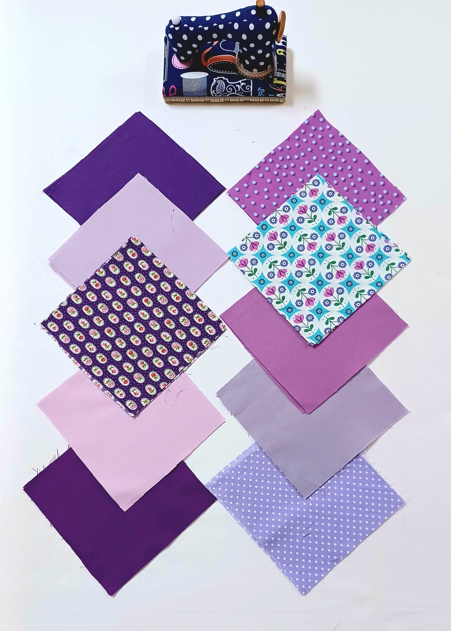 Patchwork Cotton Squares Bundle Fabric Squares Fabric Remnants Arts Crafts Collage Quilting Mixed Media 30 x Pieces 6 inch Purple Lilac