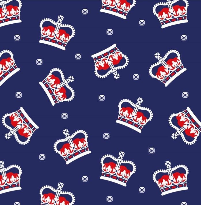 Royal Blue Crown cotton fabric cotton material 100% cotton dressmaking fabric Jubilee Coronation Olympics British The Craft Cotton Company