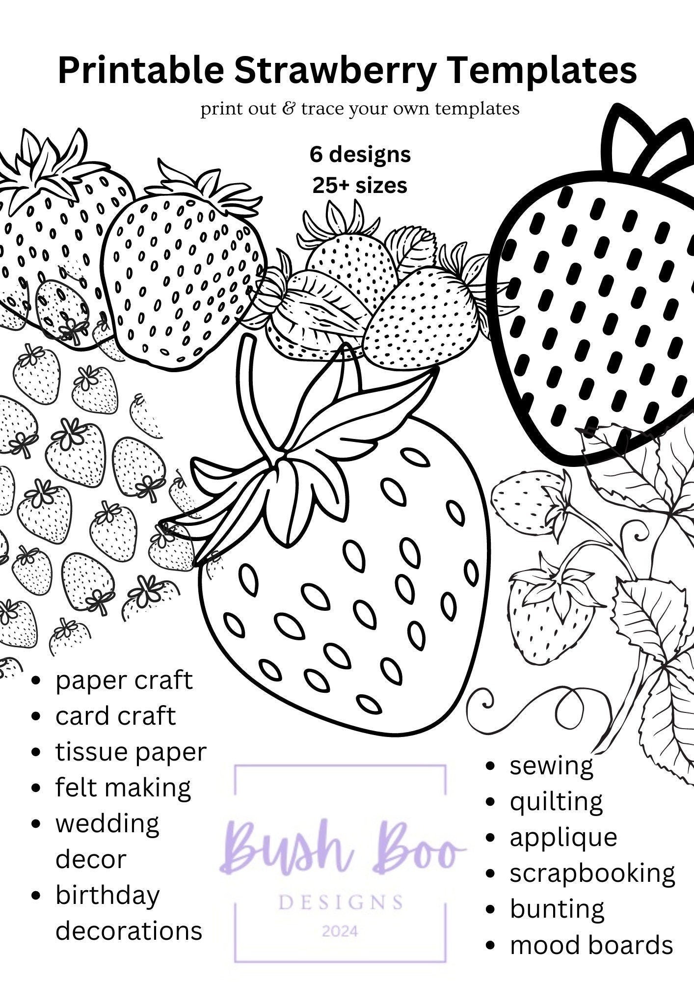 Strawberry templates for tropical art 7 page fruit templates paper craft INSTANT PDF download fruit craft project kids craft activity