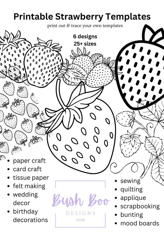 Strawberry templates for tropical art 7 page fruit templates paper craft INSTANT PDF download fruit craft project kids craft activity