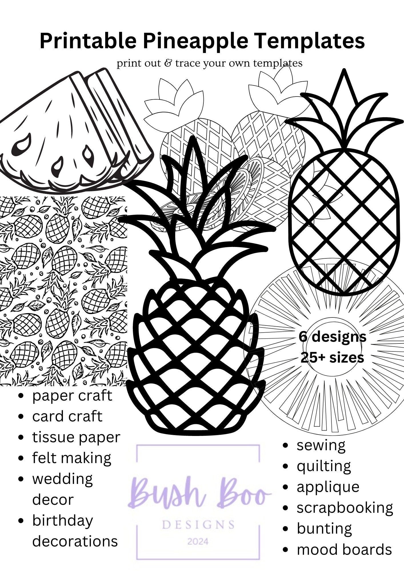 Pineapple templates for tropical art 7 page fruit templates paper craft project INSTANT PDF download fruit craft project kids craft activity