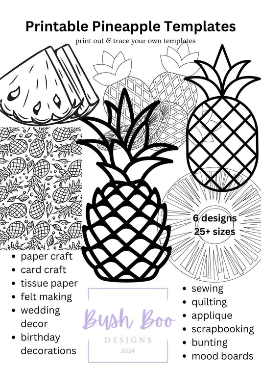 Pineapple templates for tropical art 7 page fruit templates paper craft project INSTANT PDF download fruit craft project kids craft activity