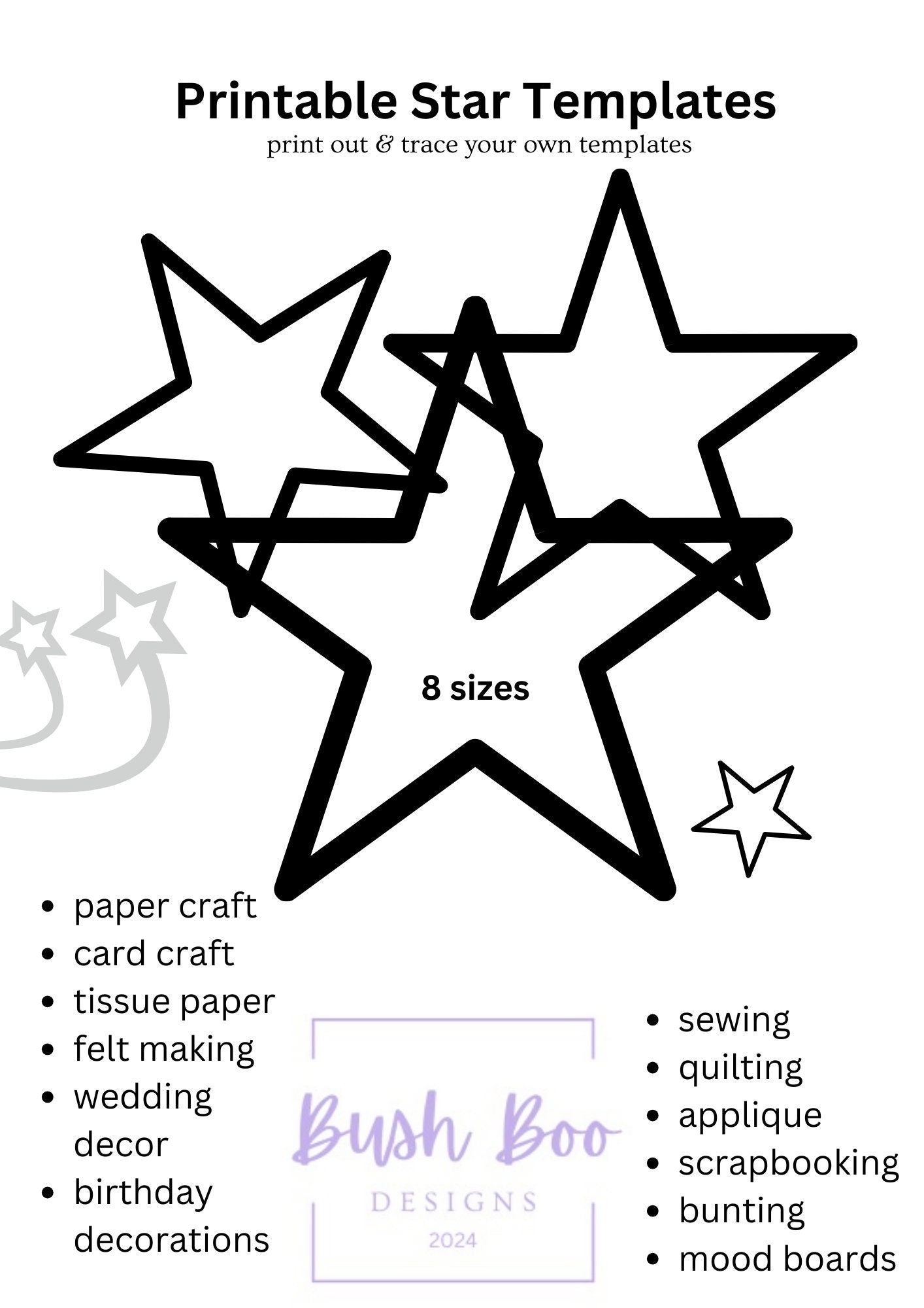 Star templates for artwork 4 page star templates paper craft project INSTANT PDF download space craft project kids craft activity