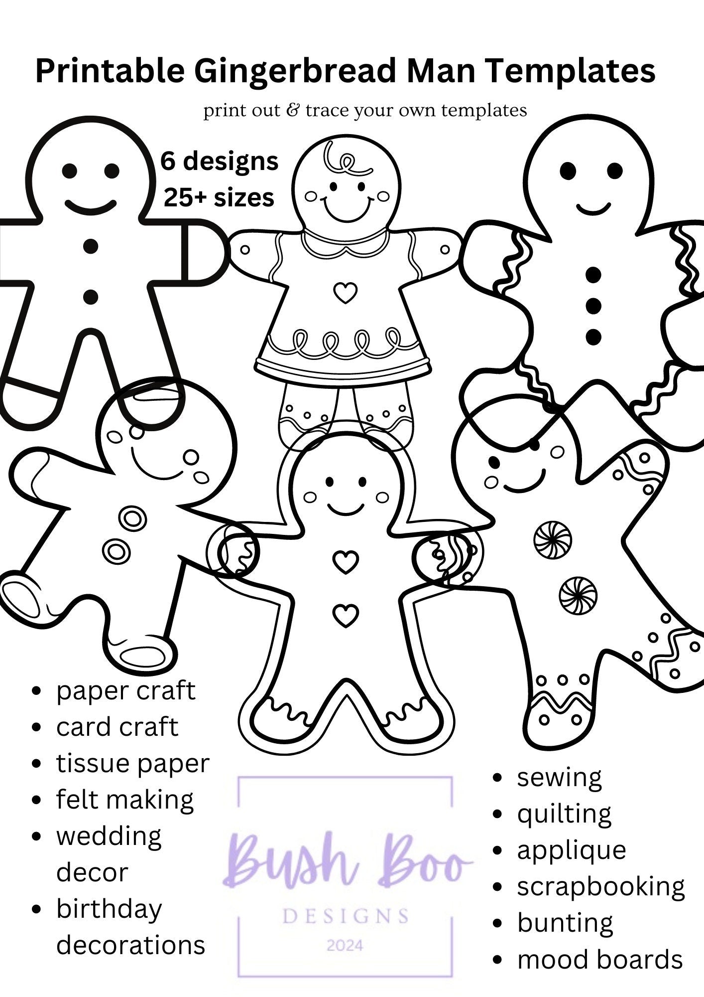 Gingerbread Man templates for decorative art 7 page festive templates paper craft INSTANT PDF download craft project kids craft activity