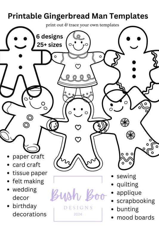 Gingerbread Man templates for decorative art 7 page festive templates paper craft INSTANT PDF download craft project kids craft activity