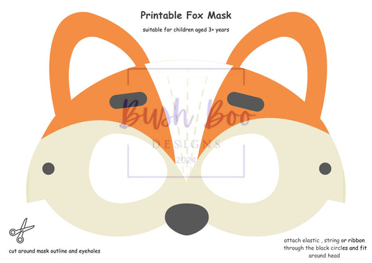 Fox Mask Printable Children's Fox Mask Printable Animal Kids Craft DIY Party Mask Paper Craft INSTANT PDF download - no sew mask