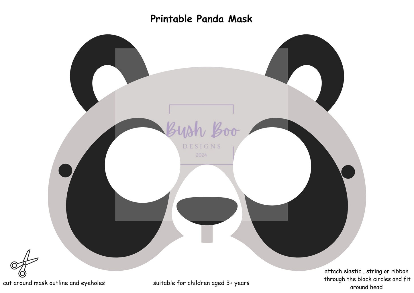 Panda Mask Printable Children's Panda Mask Printable Animal Kids Craft DIY Party Mask Paper Craft INSTANT PDF download - no sew mask