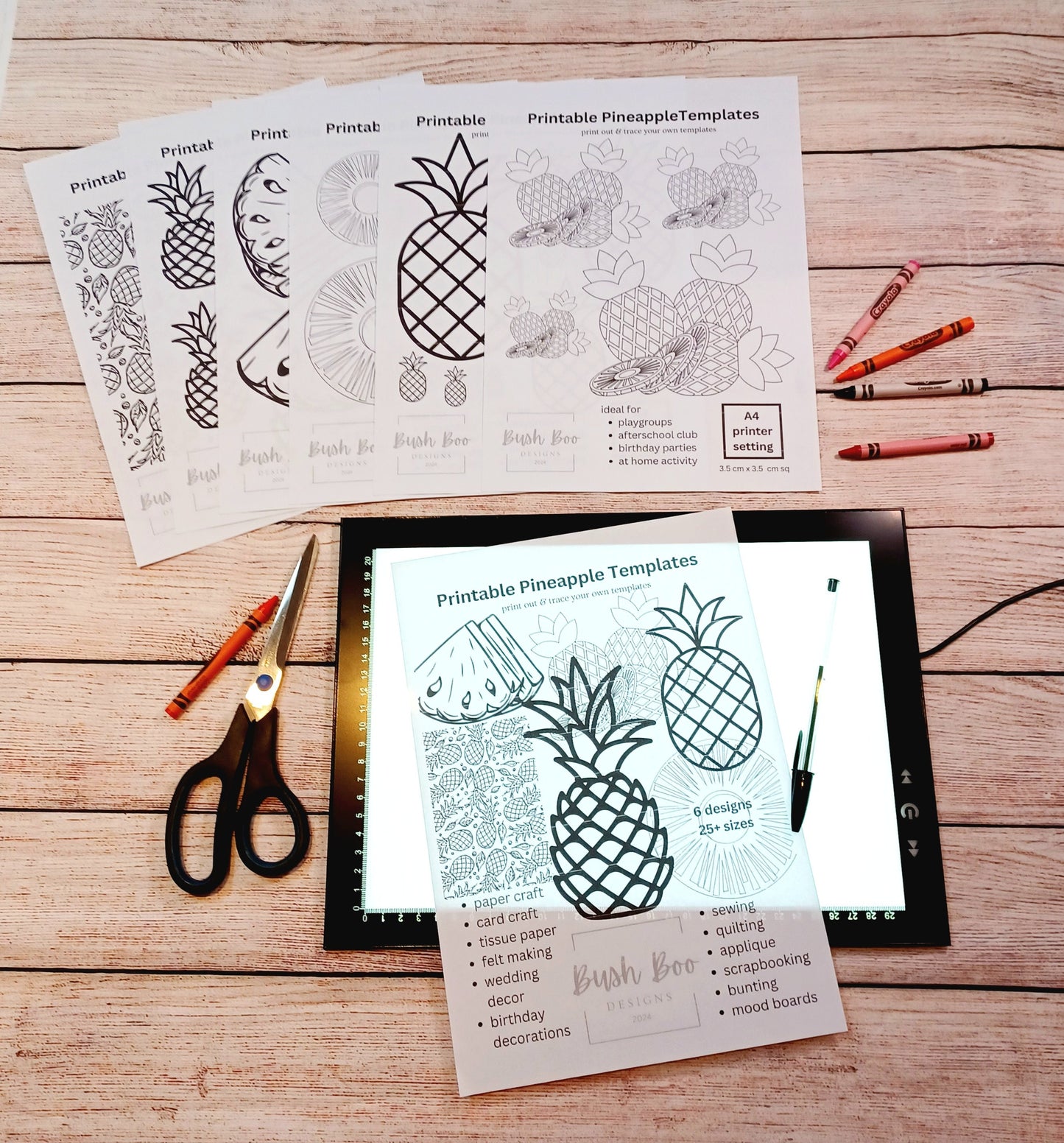 Pineapple templates for tropical art 7 page fruit templates paper craft project INSTANT PDF download fruit craft project kids craft activity