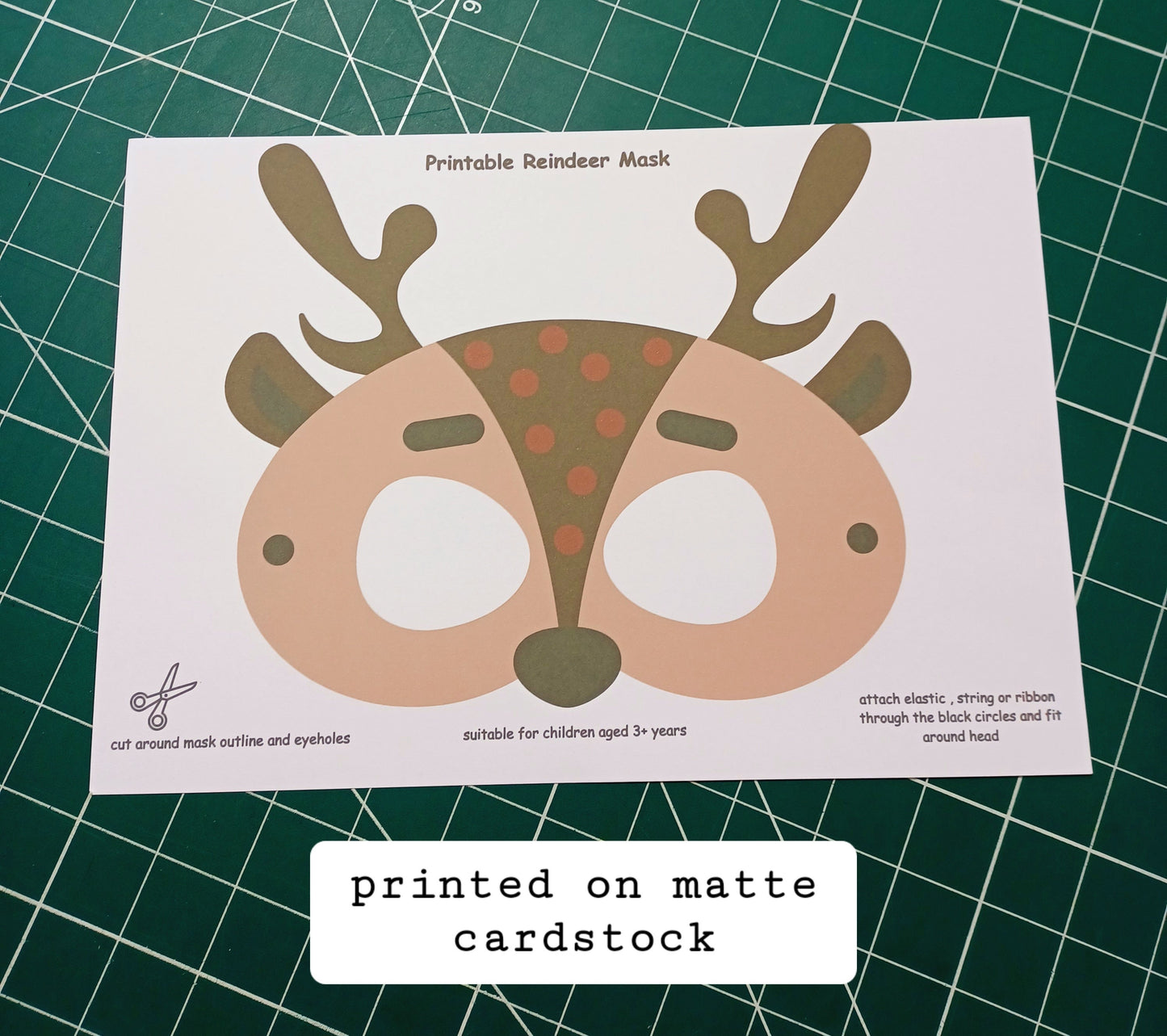 Reindeer Mask Printable Children's Rudolph Mask Printable Animal Kids Craft DIY Party Mask Paper Craft INSTANT PDF download - no sew mask