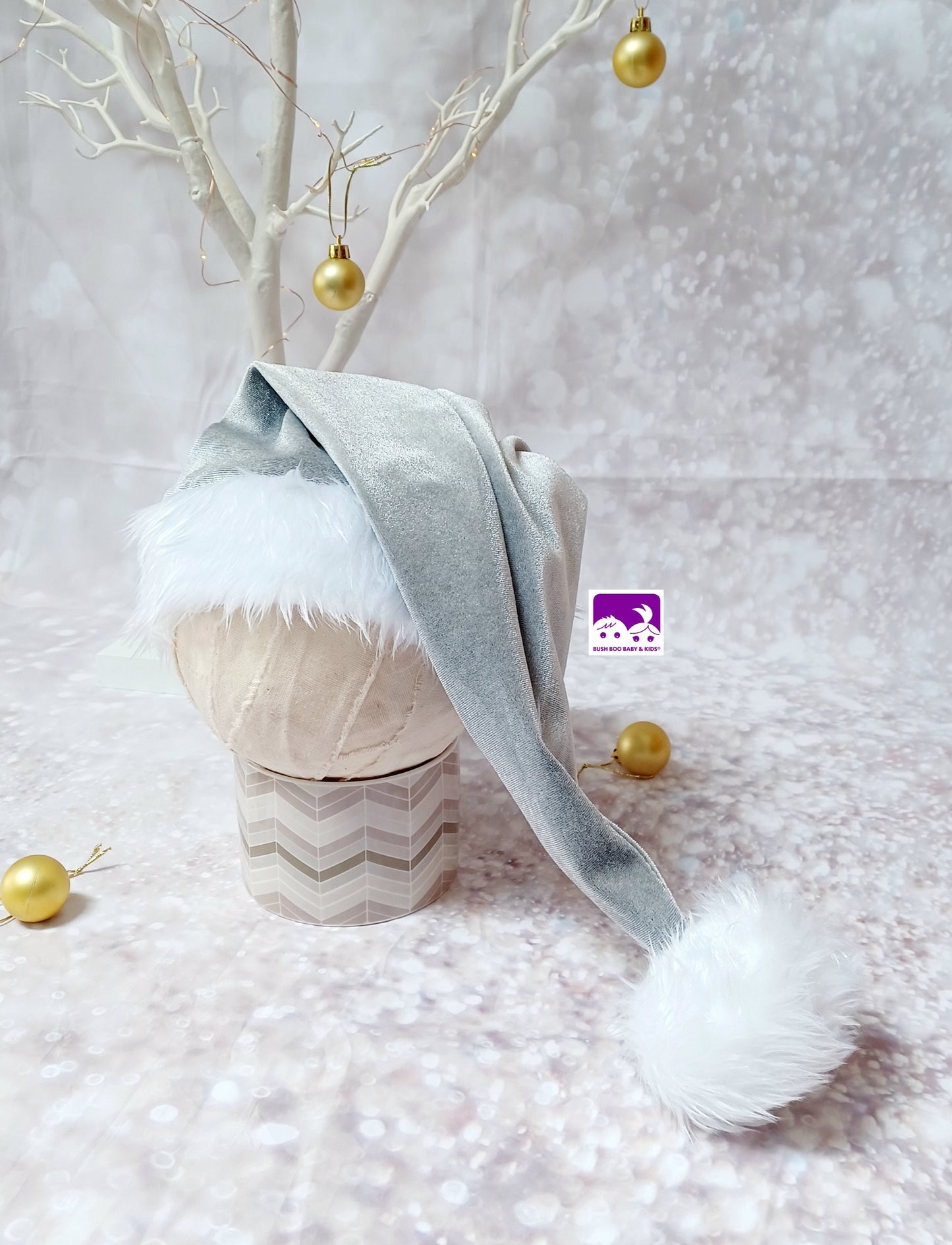 Baby Silver Santa hat,Baby Santa Hat photo prop ,Santa Hat photo-prop, grey velvet sleepy santa hat,Christmas santa hat,velvet baby hat prop