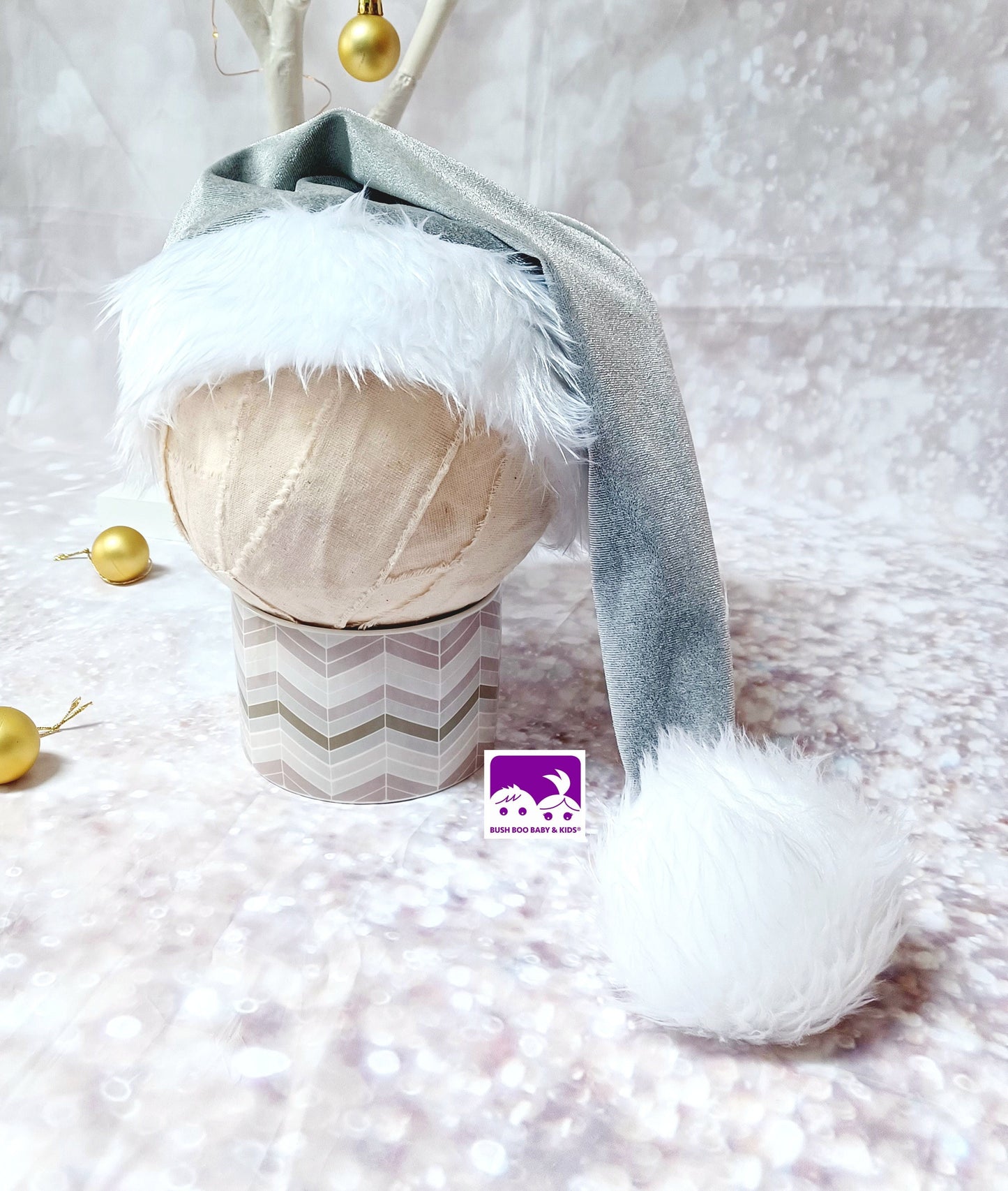 Baby Silver Santa hat,Baby Santa Hat photo prop ,Santa Hat photo-prop, grey velvet sleepy santa hat,Christmas santa hat,velvet baby hat prop