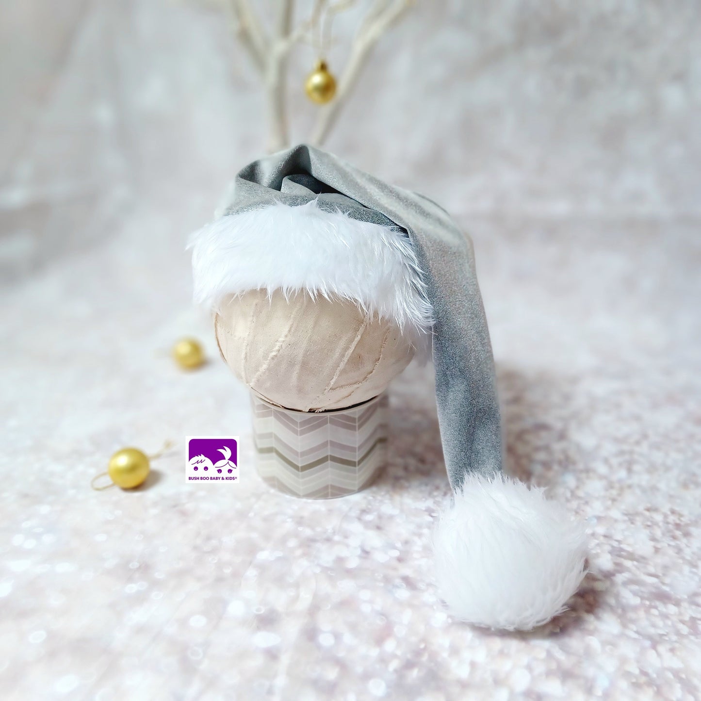 Baby Silver Santa hat,Baby Santa Hat photo prop ,Santa Hat photo-prop, grey velvet sleepy santa hat,Christmas santa hat,velvet baby hat prop