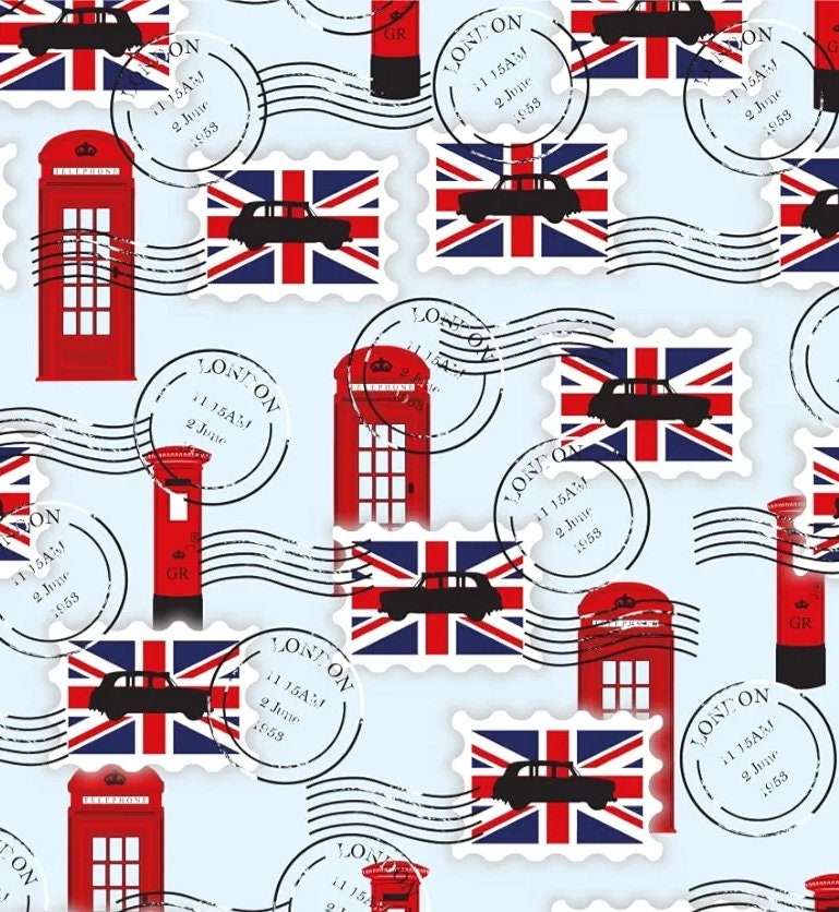 Stamps and Taxis cotton fabric cotton material 100% cotton dressmaking fabric Jubilee Coronation Olympics British The Craft Cotton Company