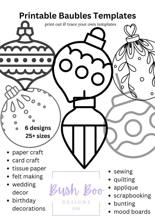 Christmas bauble templates for decorative art 7 page festive templates paper craft INSTANT PDF download craft project kids craft activity