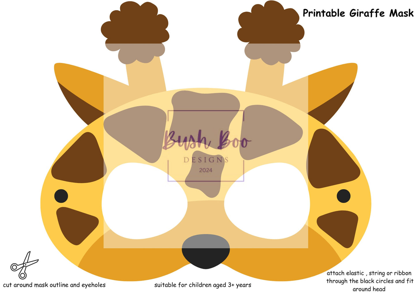 Giraffe Mask Printable Children's Giraffe Mask Printable Kids Craft DIY Party Mask Giraffe Paper Craft INSTANT PDF download - no sew mask