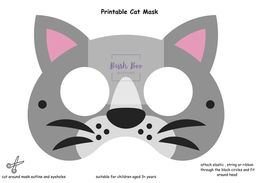 Cat Mask Printable Children's Cat Mask Printable Kids Craft DIY Party Mask Cat Paper Craft INSTANT PDF download - no sew mask