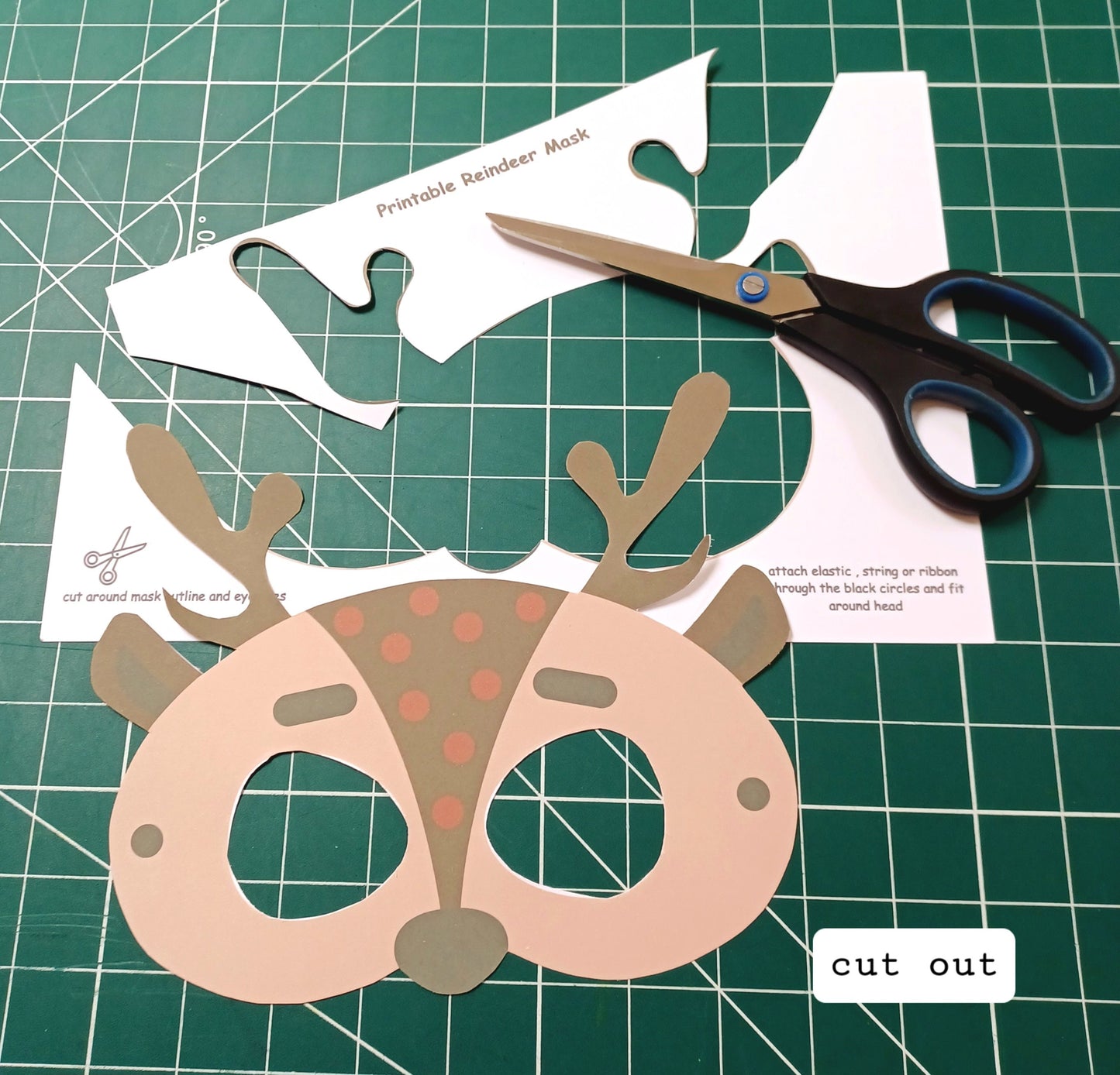 Reindeer Mask Printable Children's Rudolph Mask Printable Animal Kids Craft DIY Party Mask Paper Craft INSTANT PDF download - no sew mask