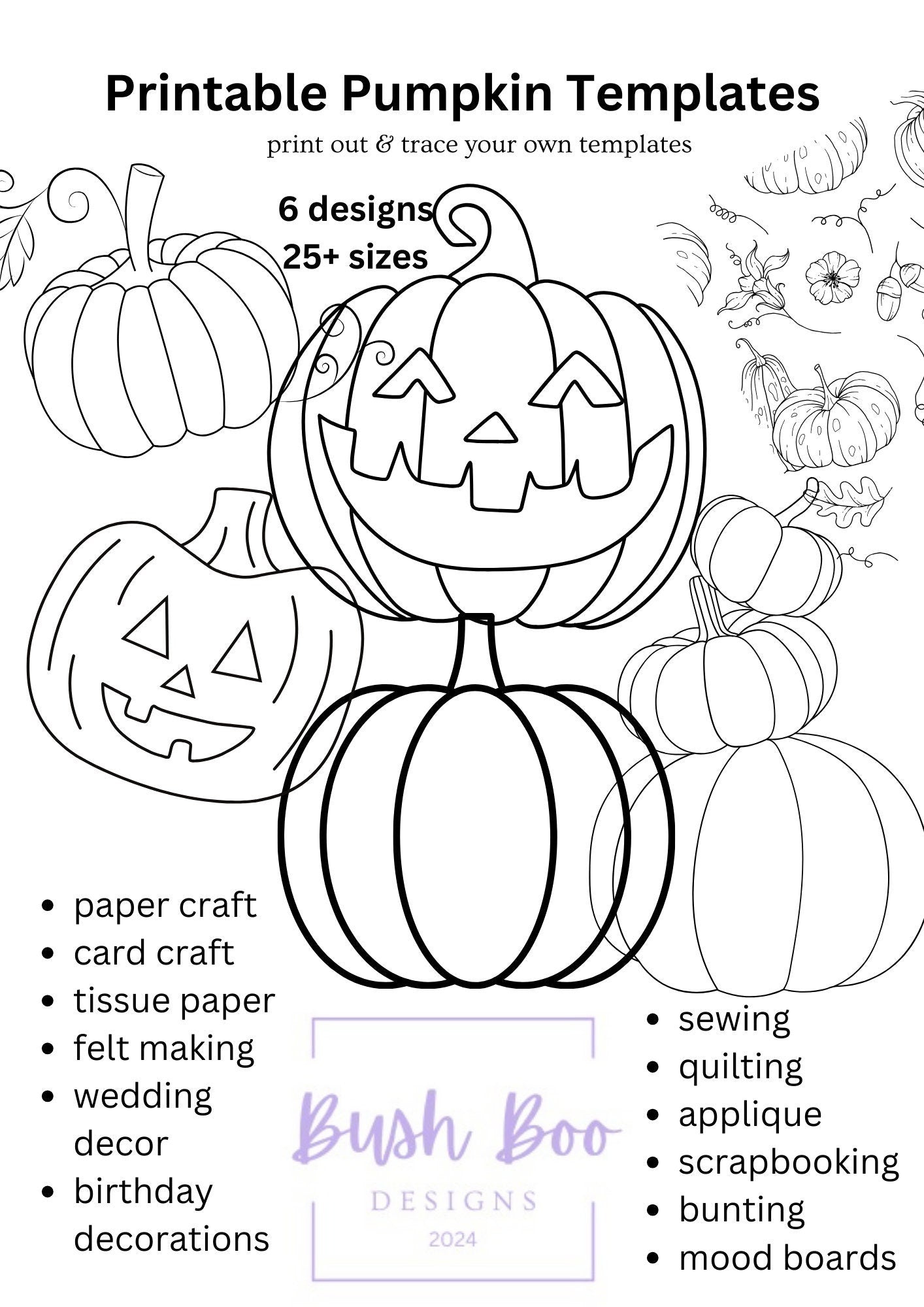 Halloween Pumpkin templates for decorative art 7 page spooky templates paper craft INSTANT PDF download craft project kids craft activity