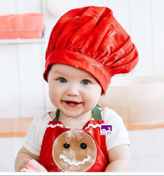 Christmas Kitchen Chef Red apron & hat photography costume,baby star baker,kids cook photo prop costume,xmas hat/apron set for photography