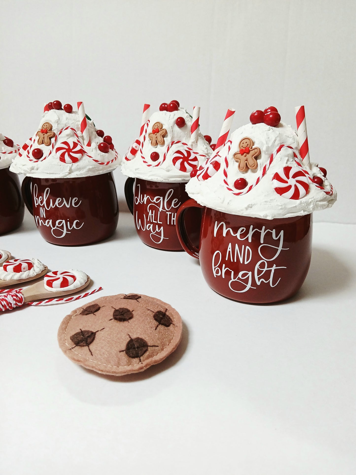 Christmas Kitchen Fake Props , Hot Cocoa Mugs , Milk Bottles , Felt Cookies & Cakepops - for use in photography