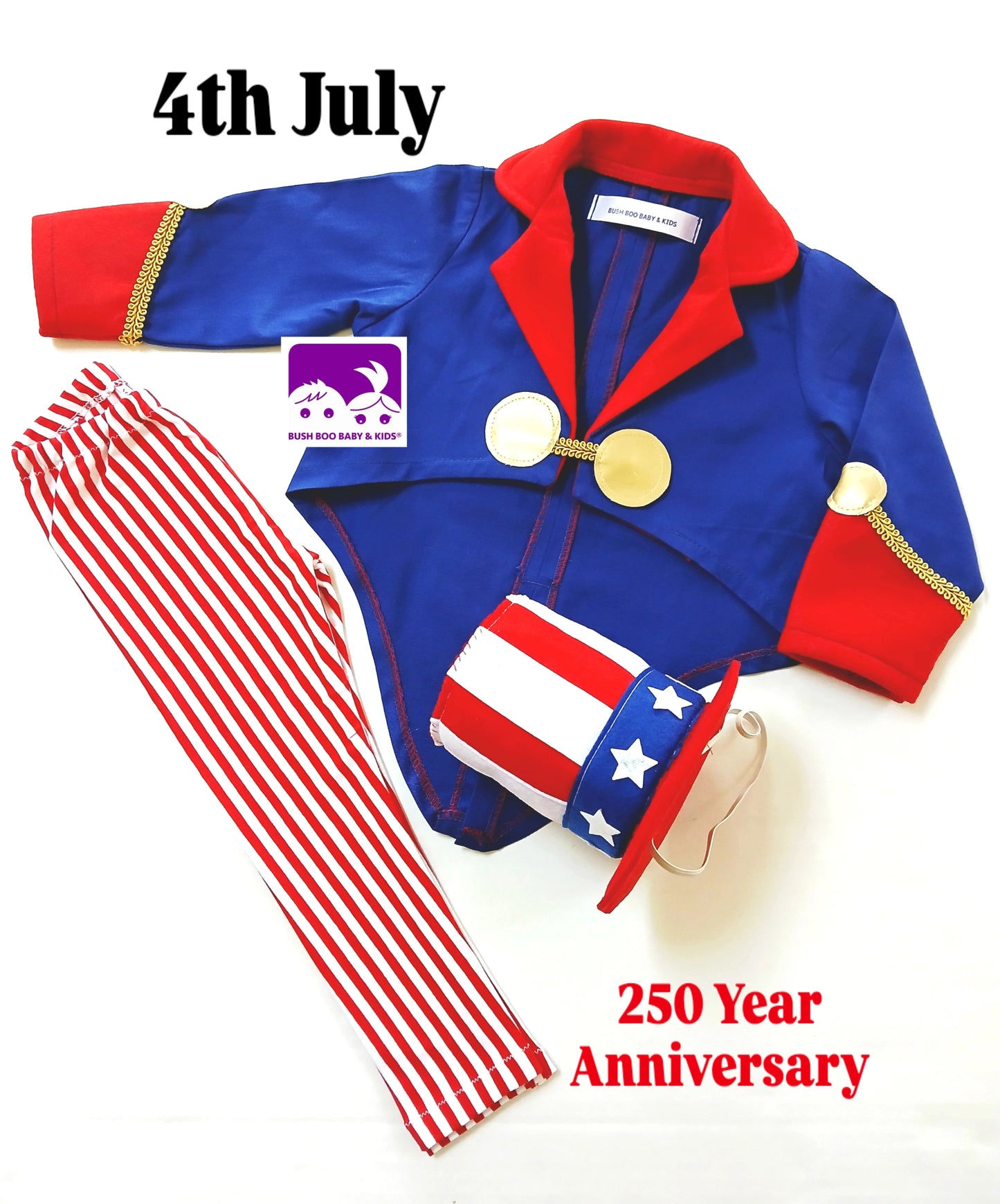 Baby USA Uncle Sam Costume: 4th July Photo Prop Outfit- American Independence Day 250 Years Anniversary Celebrations