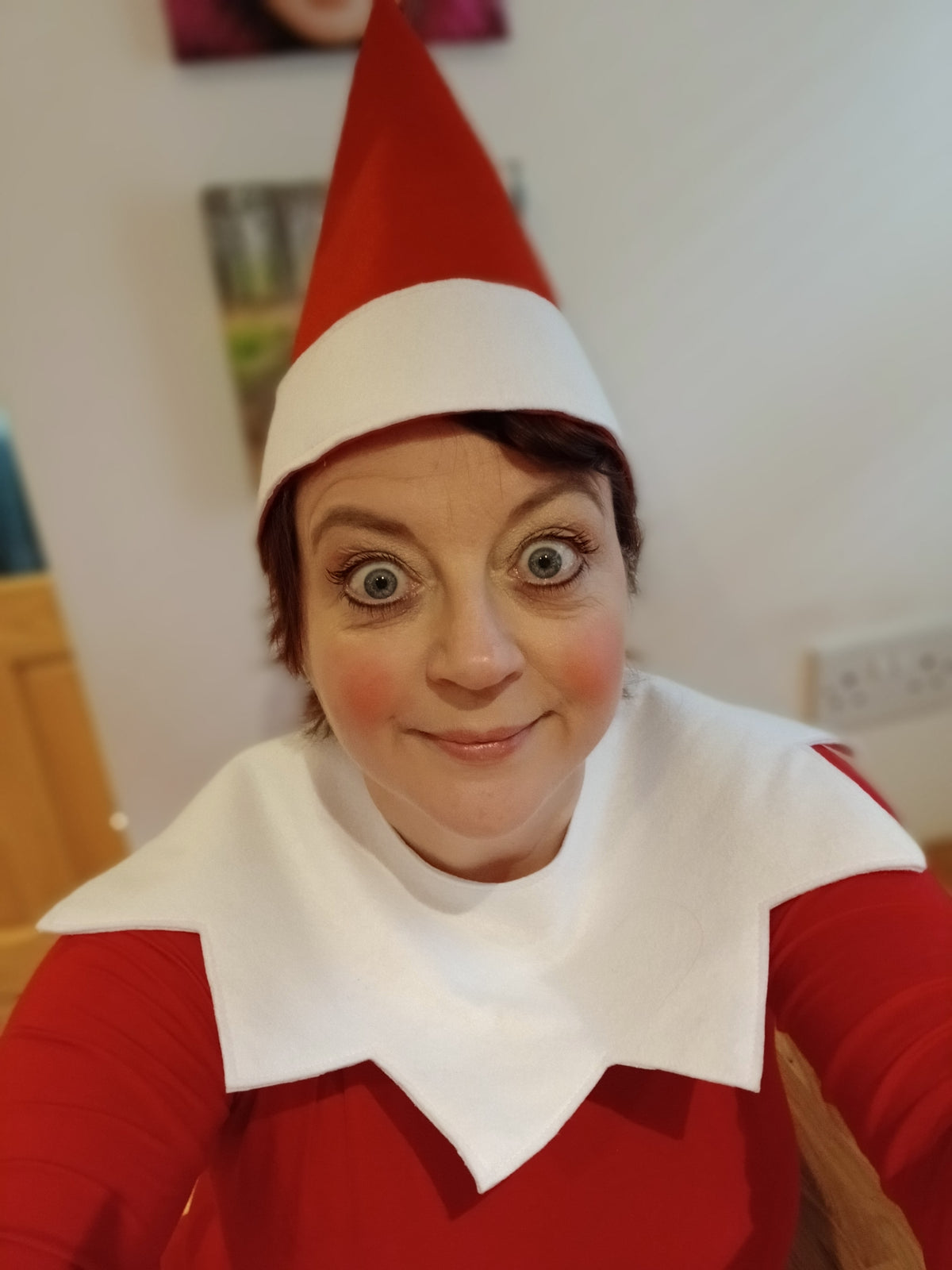 Adult Red Elf Hat & White Collar Set : Christmas theatre , Fancy Dress Naughty Elf