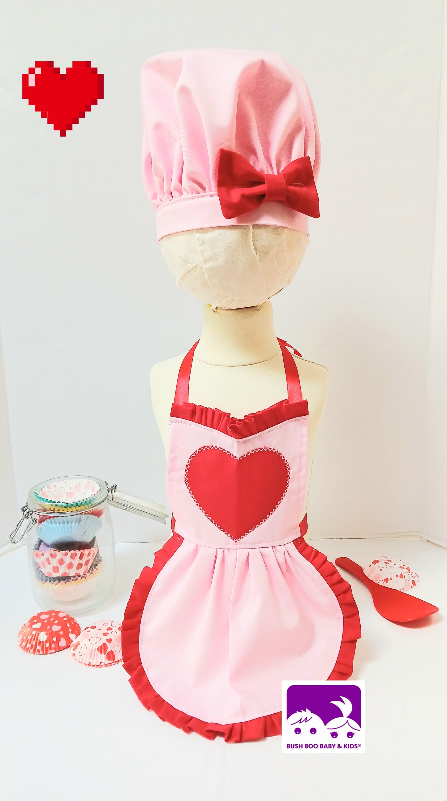 Valentine Cakesmash Baby Chef Pink outfit baby Baker baby cook photo prop Costume chef hat bakers costume girls apron baby hat & apron photoprop set
