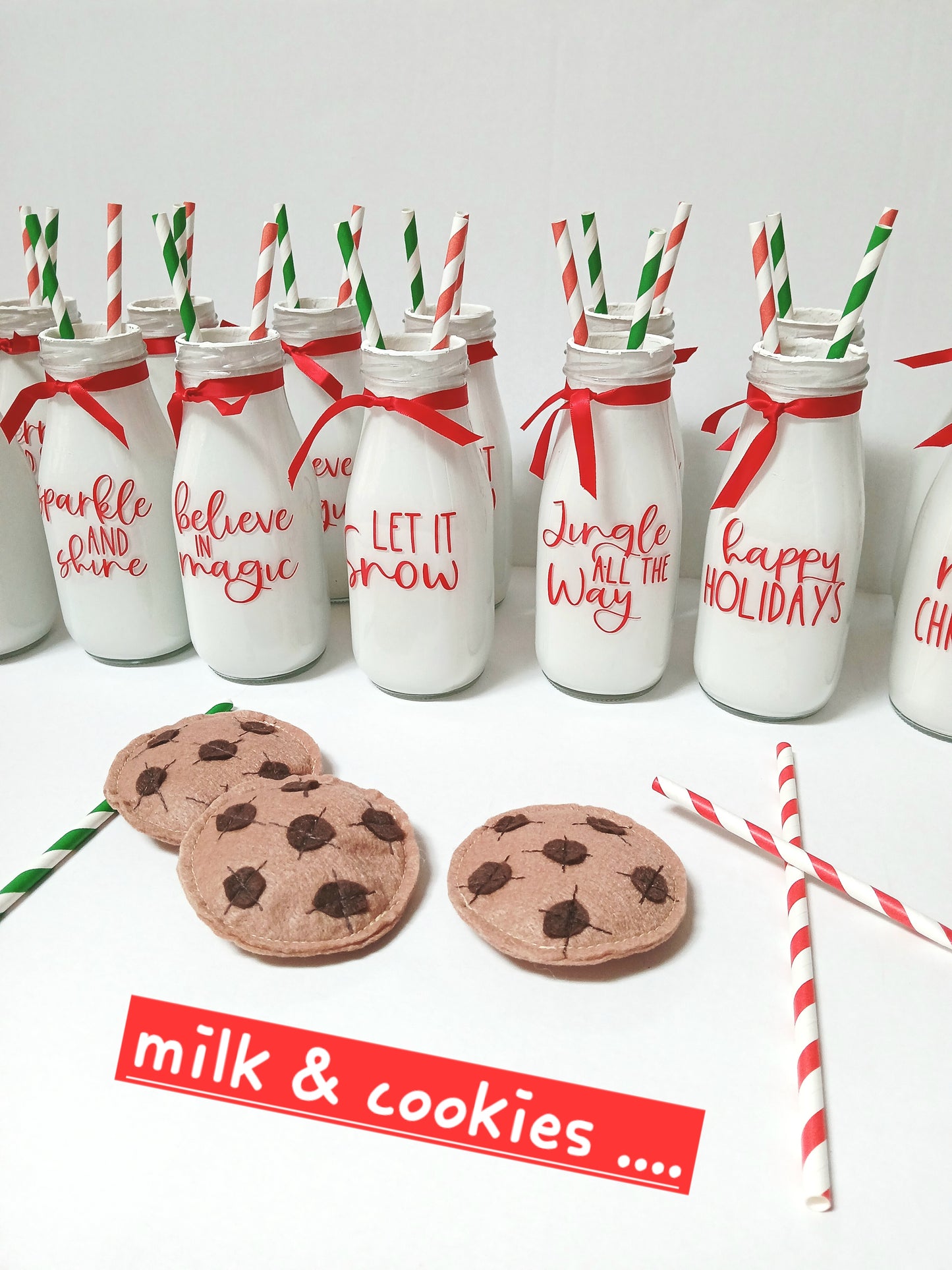 Christmas Kitchen Fake Props , Hot Cocoa Mugs , Milk Bottles , Felt Cookies & Cakepops - for use in photography