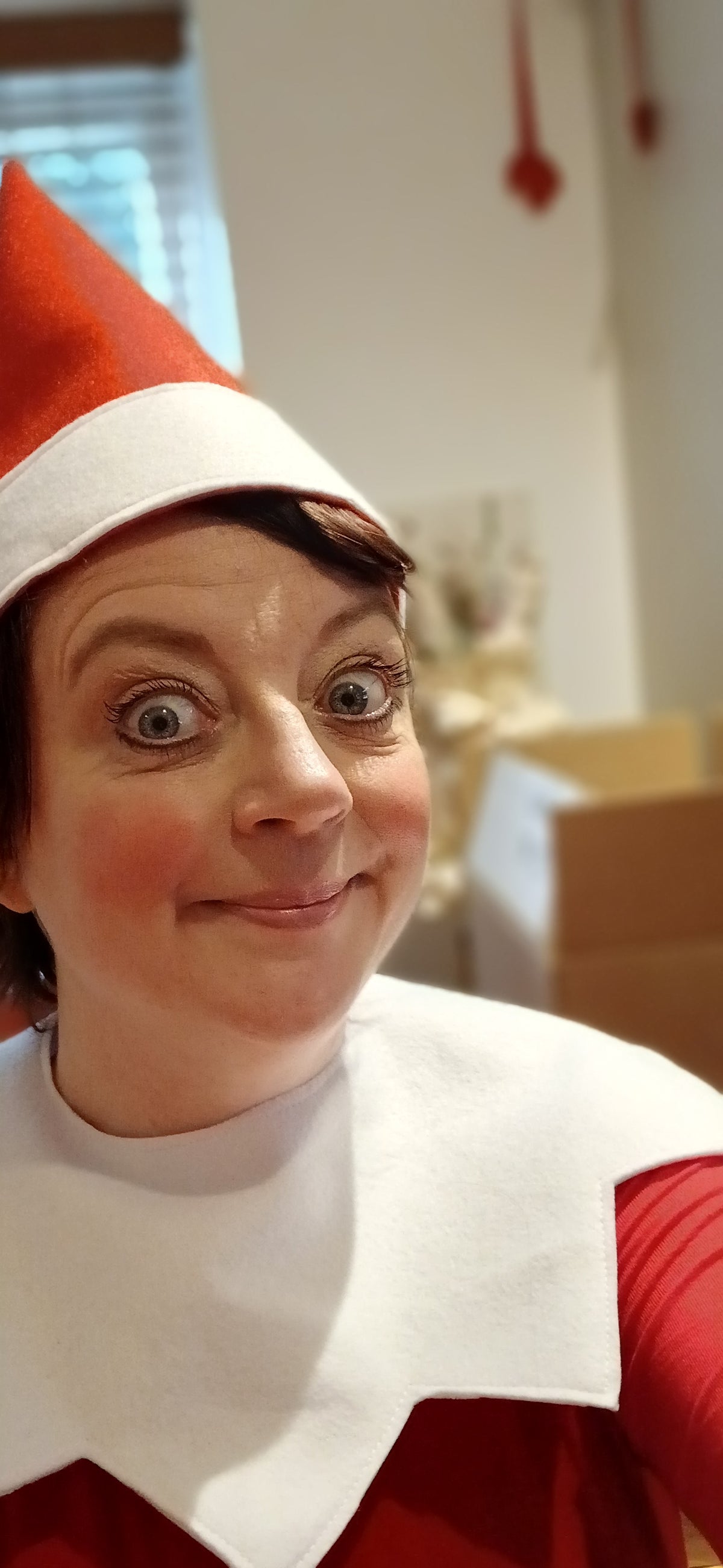 Adult Red Elf Hat & White Collar Set : Christmas theatre , Fancy Dress Naughty Elf