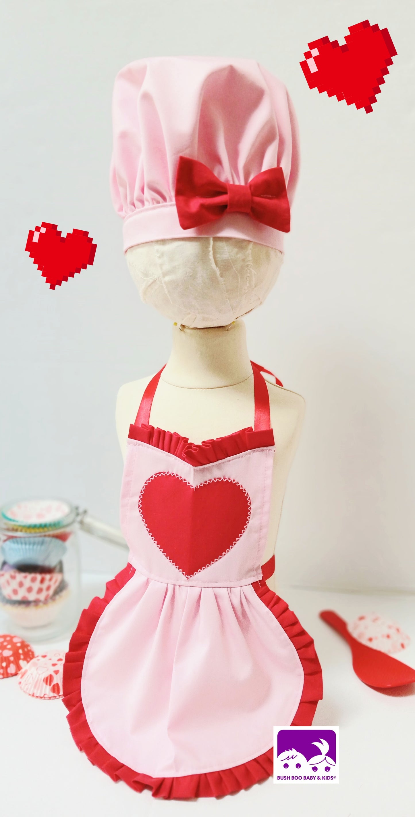 Valentine Cakesmash Baby Chef Pink outfit baby Baker baby cook photo prop Costume chef hat bakers costume girls apron baby hat & apron photoprop set