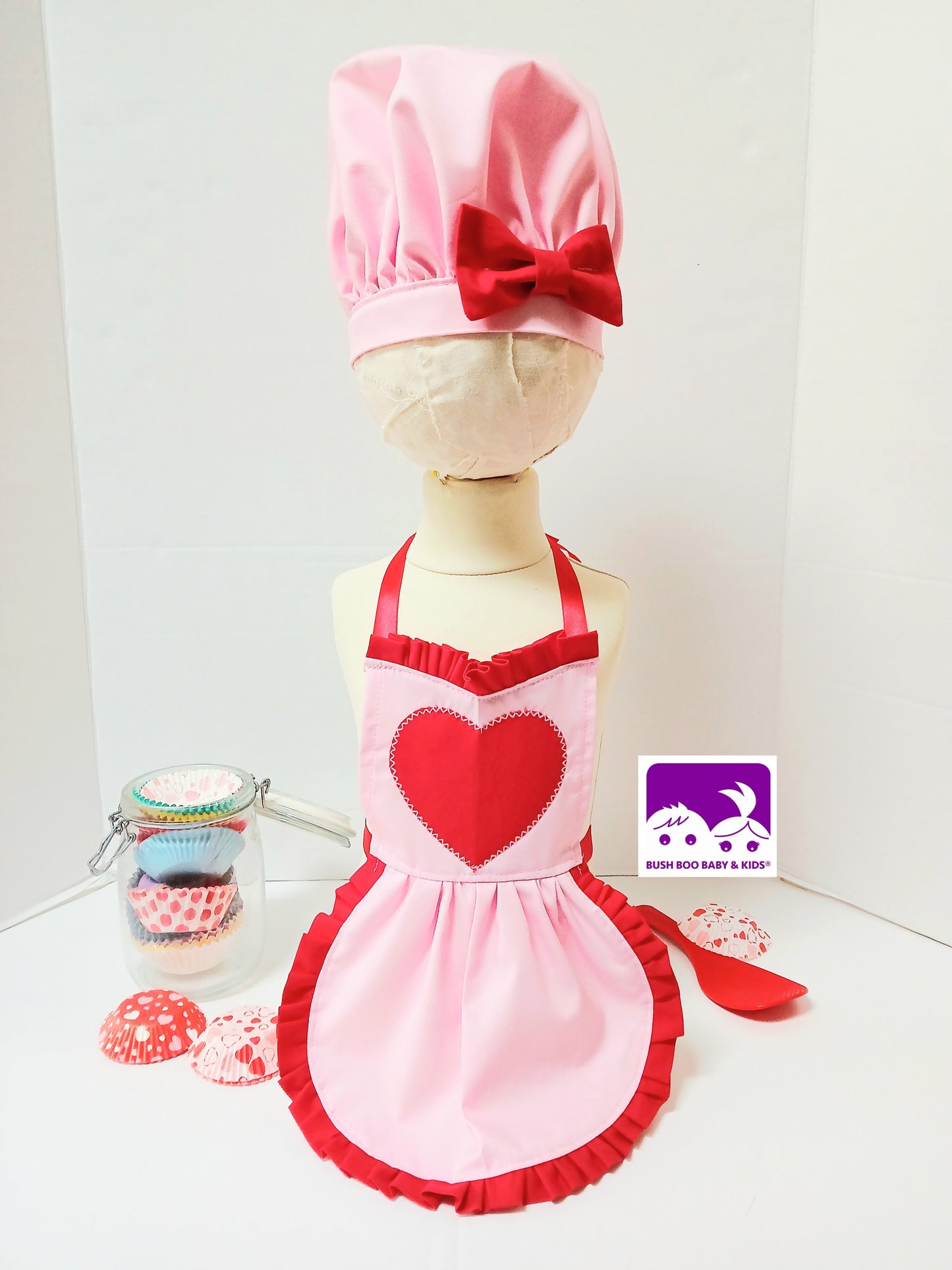 Valentine Cakesmash Baby Chef Pink outfit baby Baker baby cook photo prop Costume chef hat bakers costume girls apron baby hat & apron photoprop set